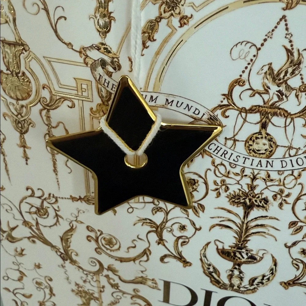 Dior White and Gold Gift Bag with Ribbon